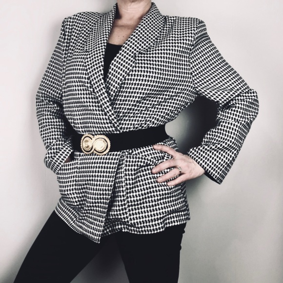 Vintage Black and White Houndstooth Blazer Sz Med - Picture 4 of 8